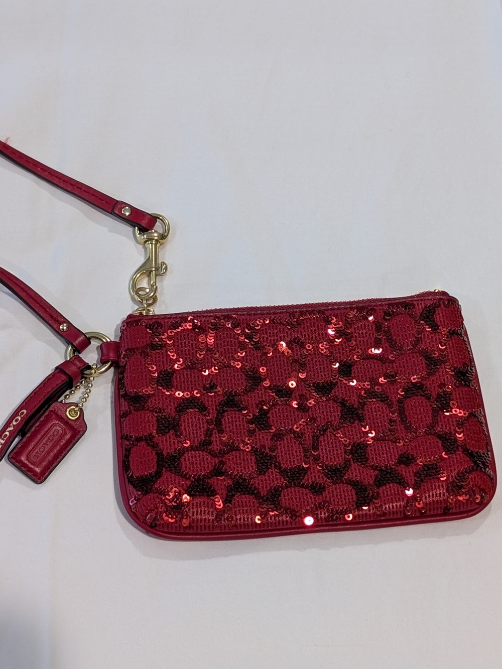Coach Red Sequin Signature Wristlet